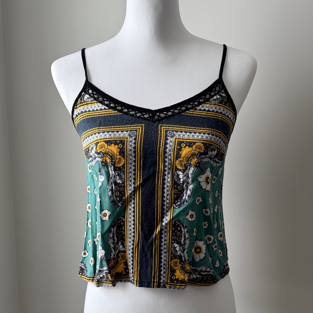 Chaps Green and Yellow Patterned Camisole